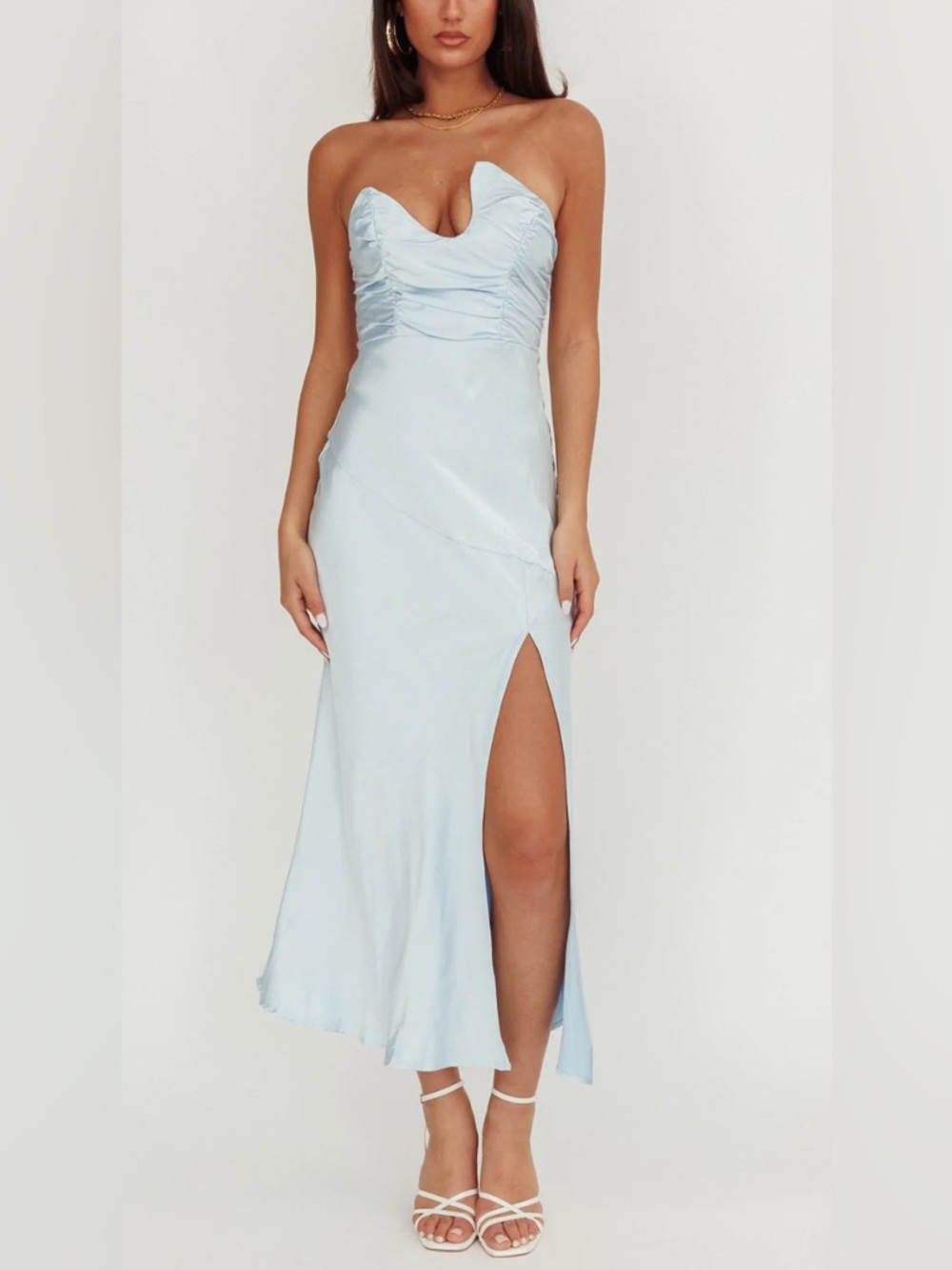 Selfie Leslie Blaise Strapless Asymmetric Neckline Maxi Dress Light Blue